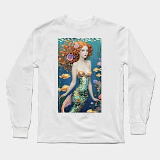 Gustav Klimt's Oceanic Odyssey: Inspired Mermaid Artistry Long Sleeve T-Shirt